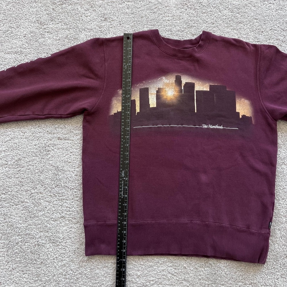 The Hundreds Sweatshirt Mens Large Red LA Skyline Graphic Crewneck Pullover - Picture 13 of 16